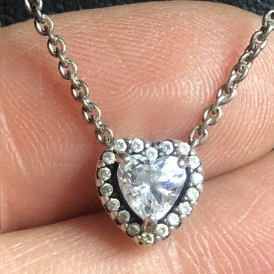 B2263 Pandora Erhöhtes Herz Anhänger Halskette S925 Sterlingsilber 18'' CZ