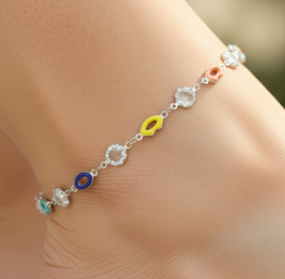 Designer Quality Silver Tone Lip Charm Anklet Unique Sparkly Jewelry Gifts