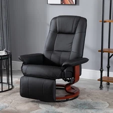 Living Room Relaxation Black Faux Leather Swivel Recliner