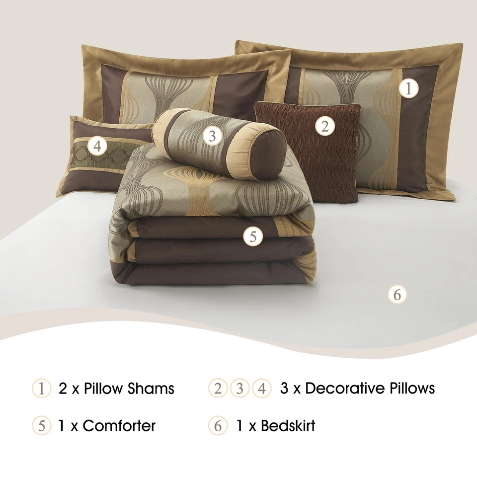 Elegante Juego de Edredón Marrón, Cama de 7 Piezas en Bolsa, Cal King Size, Rayas, Jac... Foto 3 de 4