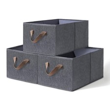 3 PCS 18x11x8" Large Fabric Storage Bins Collapsible Closet Basket Dark Grey