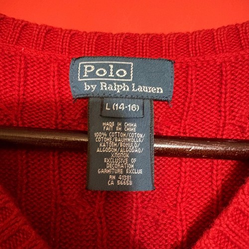 Polo Ralph Lauren Kids Red Cable Knit Cotton Sweater Vest Large (14-16) - Picture 3 of 6