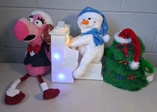 Lot Of 3 Christmas Singing Anamatronic Flamingo,Snowman Piano,Xmas Tree All Work