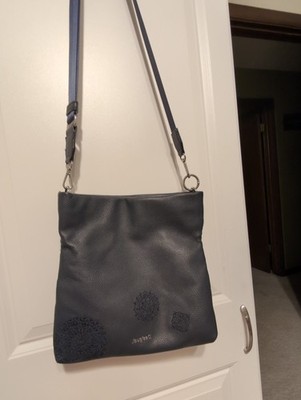 Desigual Navy Blue Mandala Embossed Messenger Crossbody Shoulder Bag Purse