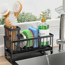 Cisily Sponge Holder for Kitchen Sink, Sink Caddy Organizer with High Brush Hold
