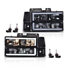 Fit For 88-93 Chevy Ck Gmc Sierra Tahoe Led Drl Headlights Blacksmoked Lamps