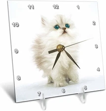 Adorable Persian White Kitten Painting for Cat Lovers Desk Clock, 6 X 6