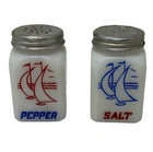 Hazel Atlas Milk Glass Nautical Sailboat Salt & Pepper Shakers Set Of 2 VTG