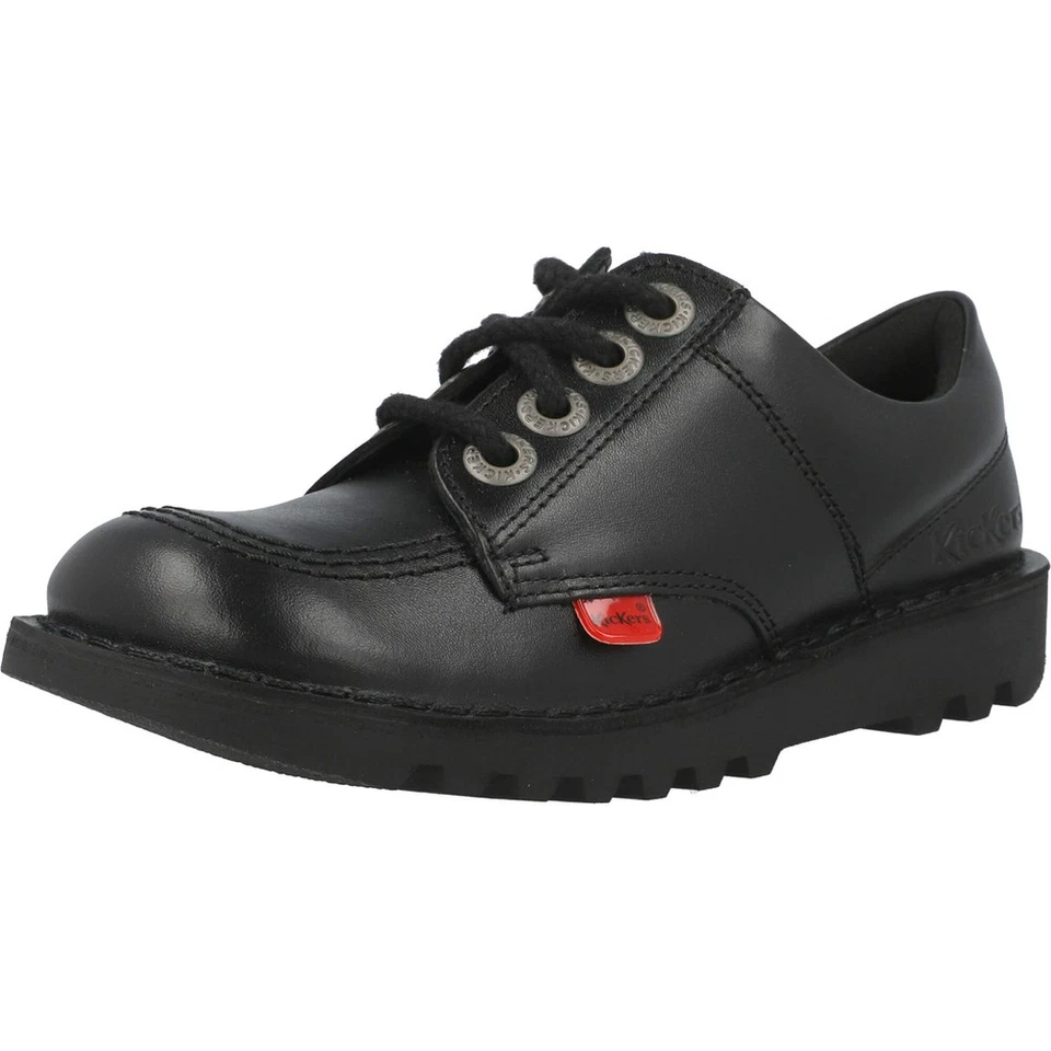 Kickers Kick Lo Junior Black Leather School Shoes 2 UK / 34 EU