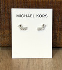 NEW ~ Michael Kors Pave Crystal Stud Signature Silver Plated Earrings NWT — photo 1