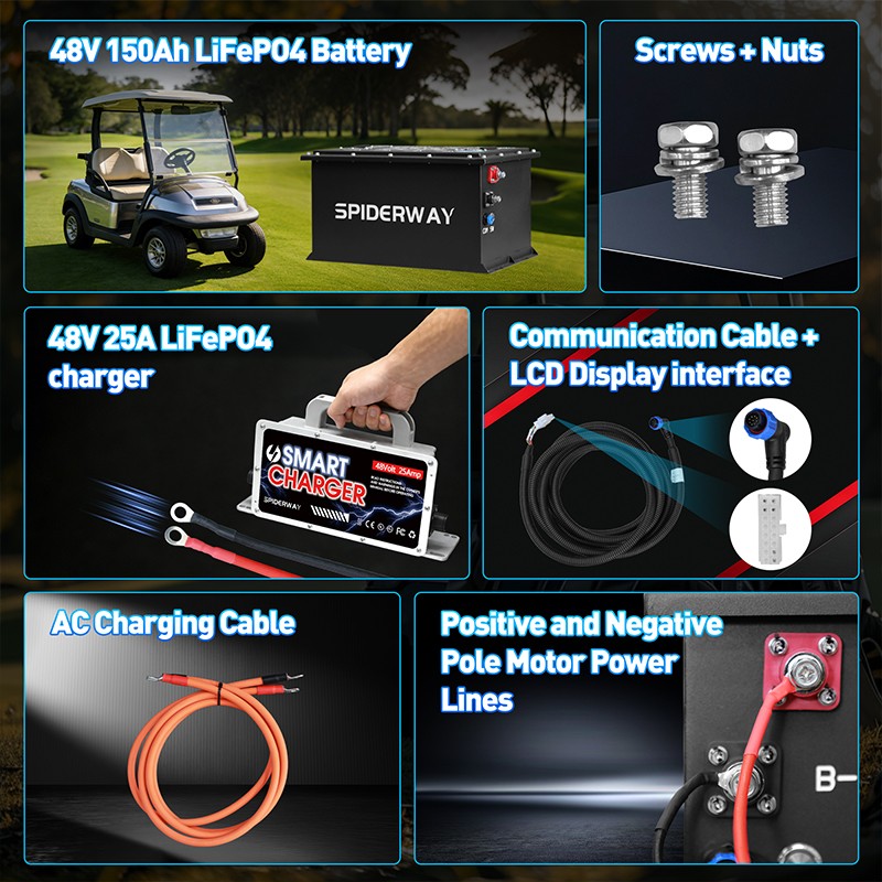 48V 150Ah Golf Cart LiFePO4 Lithium Battery for Yamaha G19 G22 +