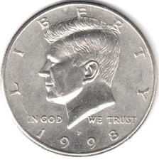 1998 P KENNEDY JFK HALF DOLLAR  AVERAGE CIRCULATED - FREE SHIPPING!