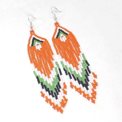 Handmade beaded Orange White hook native style earring