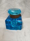 Antique Electric Blue  Faceted Crystal Inkwell With Brass Hardware and Hinge  — photo 3