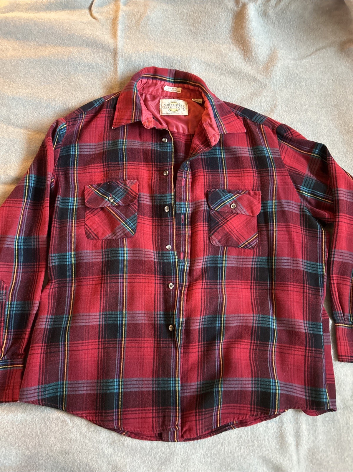 Vtg 91’ Farmer Grunge Red Northwest Territory Flannel Shirt Plaid Men Sz XL 90'S