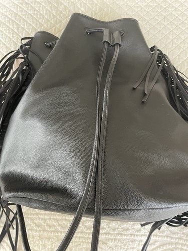 NWT Victoria’s Secret Black Fringe Bucket Hand Bag OS - Picture 4 of 5