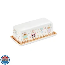 Bico Pastel Gingerbread Man Ceramic Butter Dish with Lid, Wide Butter Keeper 