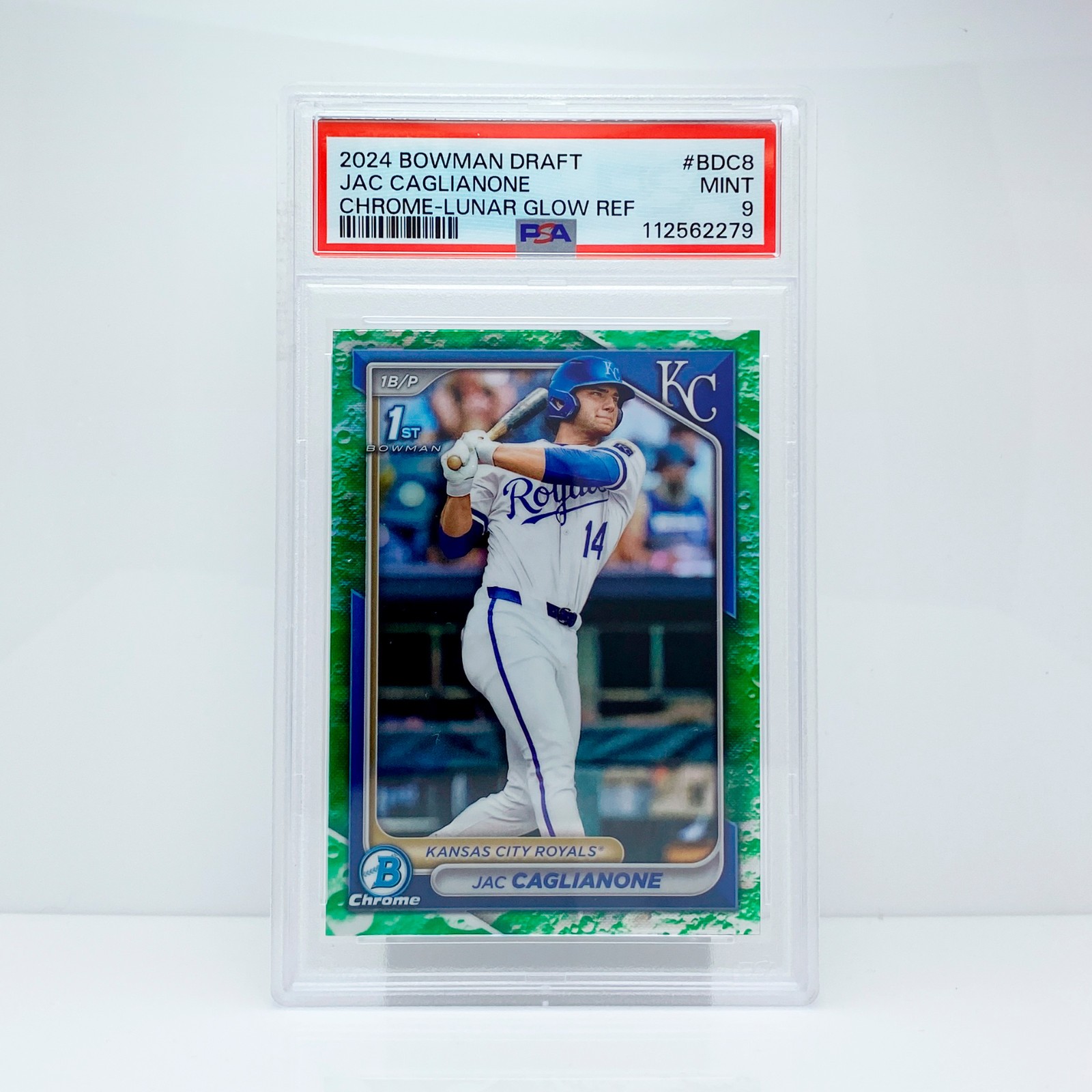 2024 BOWMAN DRAFT CHROME-LUNAR GLOW REFRACTOR #BDC8 JAC CAGLIANONE PSA 9