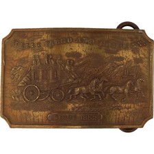 Brass Wells Fargo Mining Mine Stagecoach Horse 1970s Vintage Belt Buckle