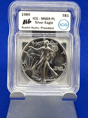 #ad 1989 American Silver Eagle MS69 PL ICG PROOF LIKE Signed By Austin Hutto RARE $229.00