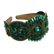 Gorgeous Crystal Headband Women Green Rhinestone Jeweled Embellished Wide