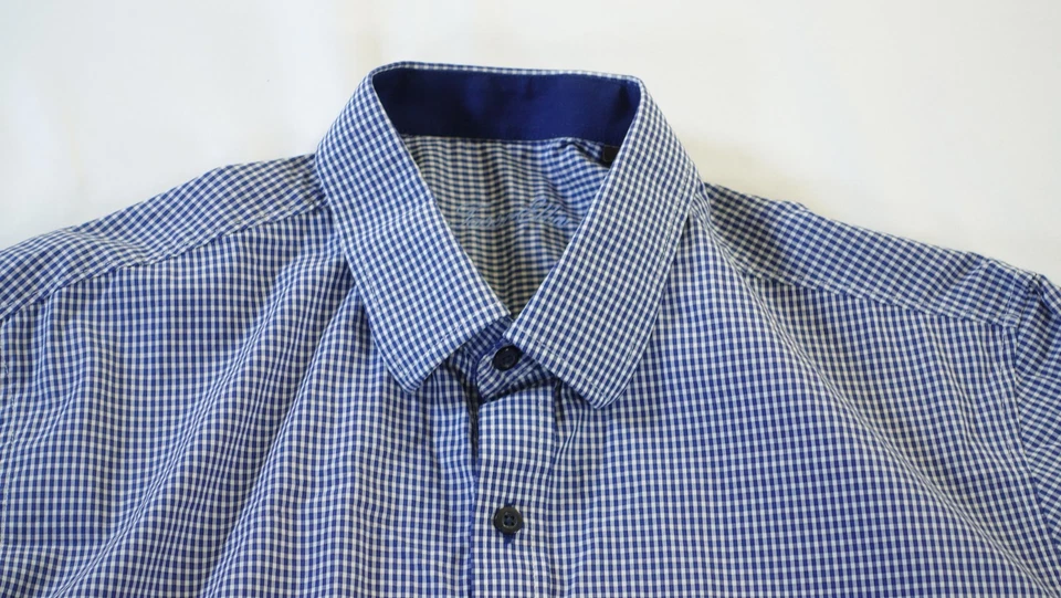 Camisa Tasso Elba Para Hombres XL 17-17.5 Azul Blanco Guinga Vestido Manga Larga con Botones Foto 4 de 4