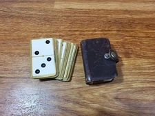 U.S. Playing Card Co. Antique Double Six Domino Cards W/ Leather Case