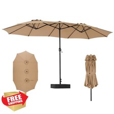 DUMOS 15FT Rectangle Patio Umbrella Khaki with Base Included Outdoor Deck
