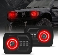2Pcs Rectangle 5 7 7 6 Inch LED Headlights with Halo DRL  Turn Signal High/Low