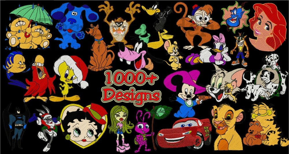 MACHINE EMBROIDERY DESIGNS - OVER 1010 CARTOON DESIGNS - USB DELIVERED DESIGNS MACHINE EMBROIDERY DESIGNS - OVER 1010 CARTOON DESIGNS - USB DELIVERED DESIGNS