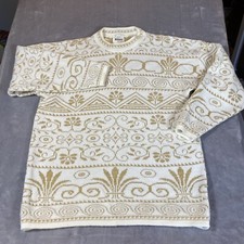 VTG TR Bentley Women XL Sweater White Gold Shimmer Tribal Print Tunic Retro 80  s