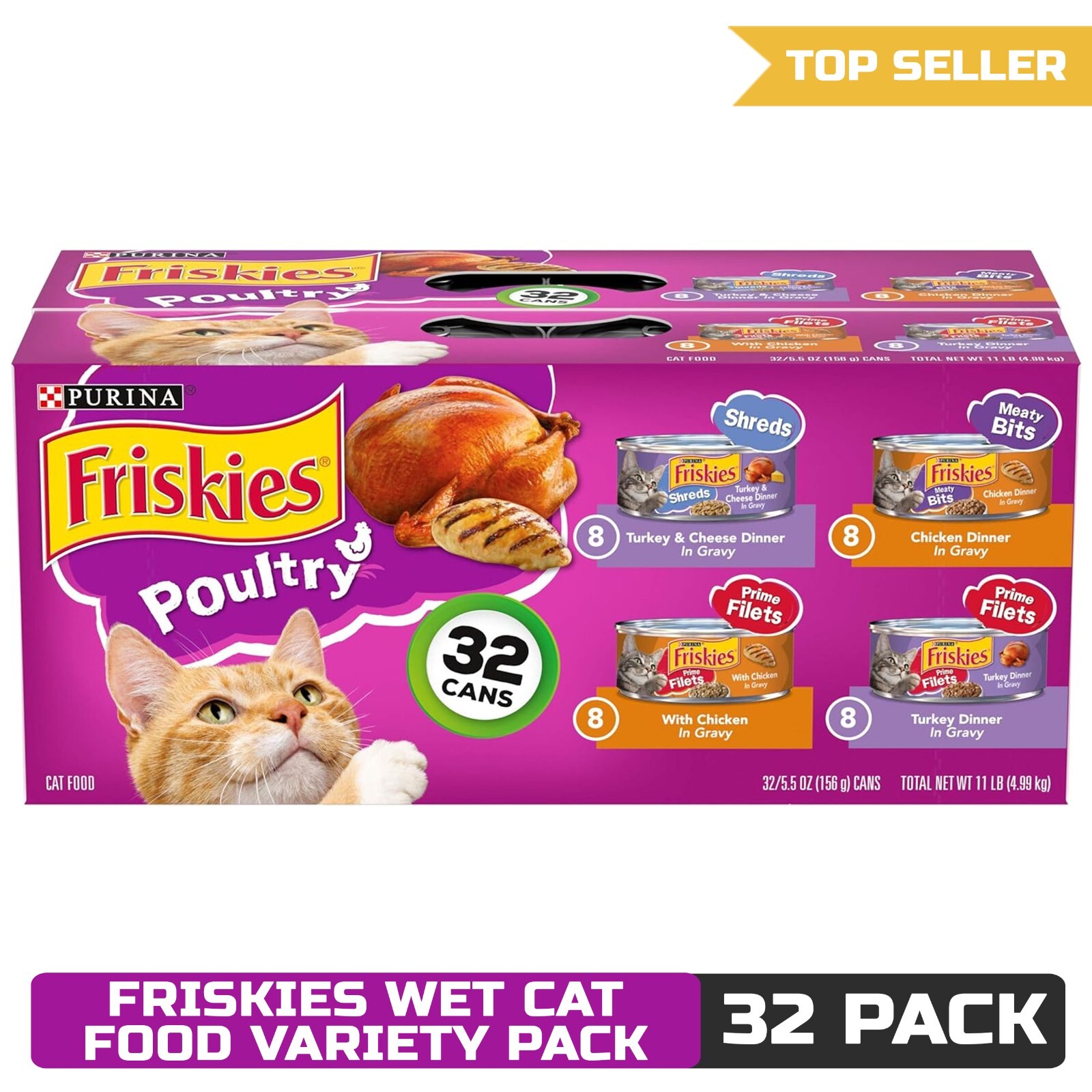 Purina Friskies Gravy Wet Cat Food Variety Pack, 3 Flavors - (32) 5.5 oz. Cans