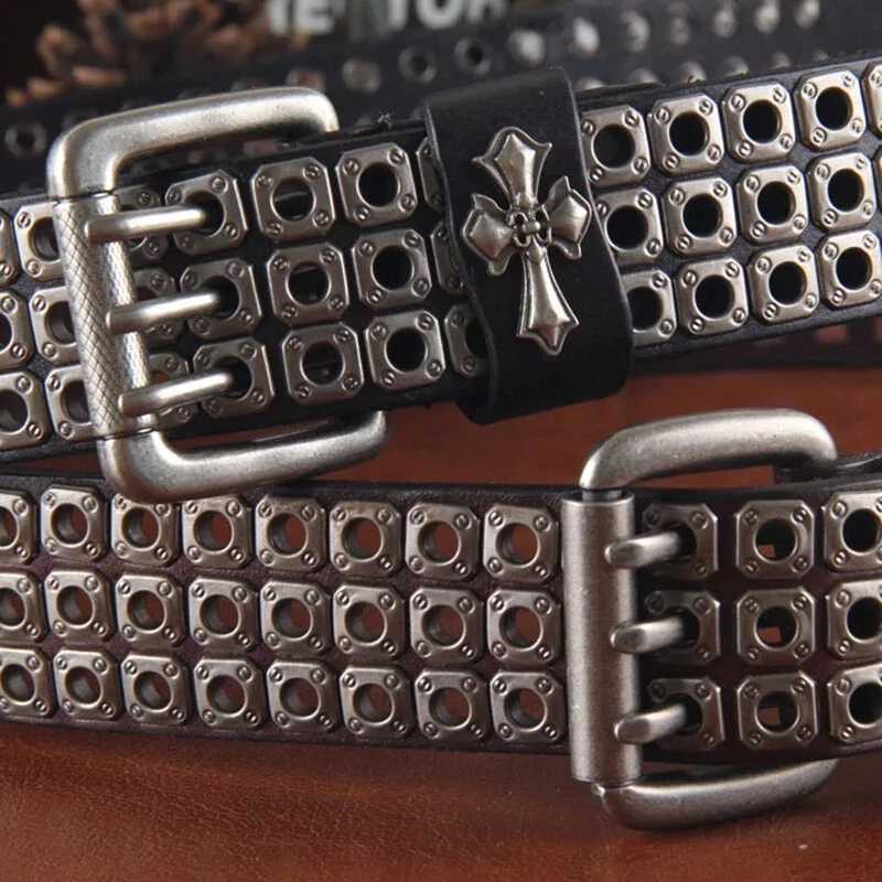 Gothic Heavy Metal Belt Real Leather Handmade Rivet Studded Punk