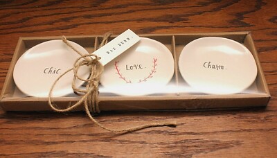 Rae Dunn Mini Plates Appetizers Butter Pats Dipping Plates ''Charm'' ''Love'' ''Chic''