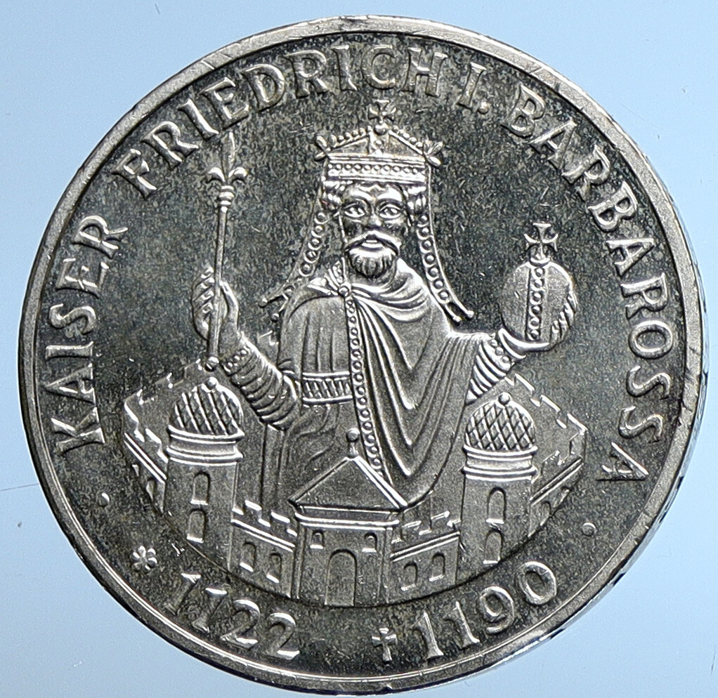 1990 Germany FREDERICK I Barbarossa Antique Silver 10 Mark