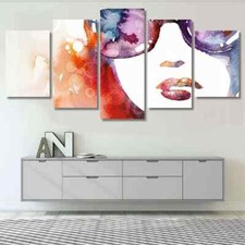 Watercolor Beauty Portrait Abstract Artistic 5 Piece Panel Canvas Wall Art Decor