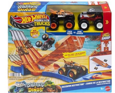 HOT WHEELS MONSTER TRUCK Demolition Race Track Set + 2 Cars JFR07