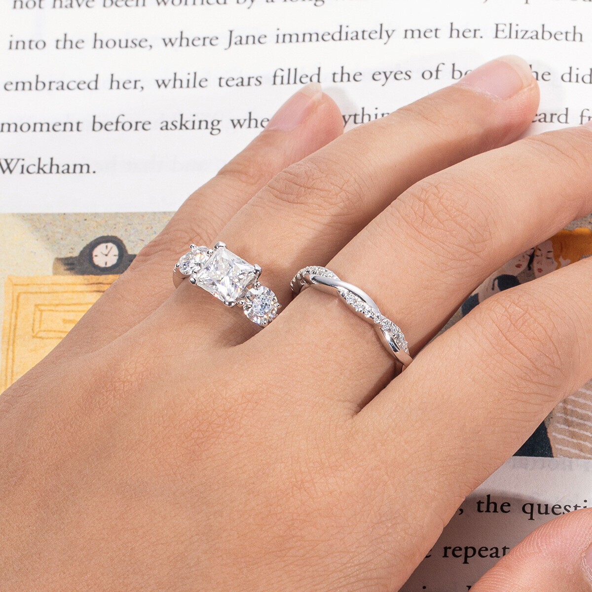 2.9Ct Princess Cut Moissanite Engagement Ring in 925 Sterling Silver for Women