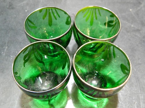 Set Decanter Cordiale Vintage 5 Pezzi Argento Sterling Sovrapposizione Verde Italia Ottimo - Foto 16 di 17