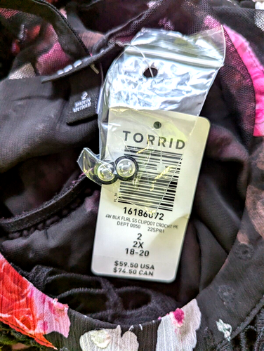 NUOVO top torrido nero floreale senza maniche all'uncinetto foderato in rete peplo taglie forti 2X - Foto 7 di 7
