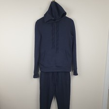 Arne Joggers Set Mens XS Navy Blue Textured Pullover Hoody And Bottoms