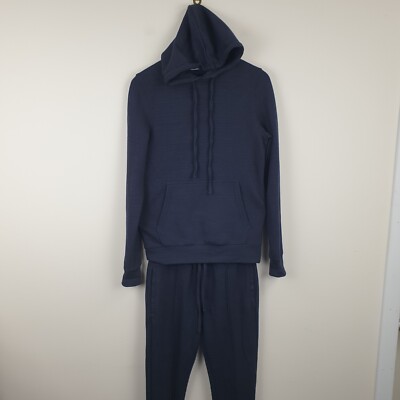 Arne Joggers Set Mens XS Navy Blue Textured Pullover Hoody And Bottoms