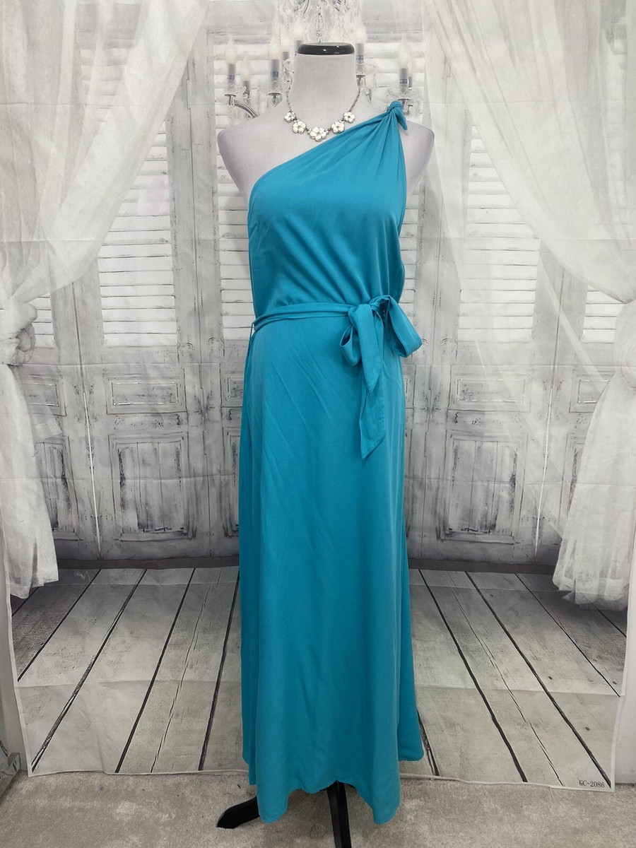 Antonio Melani XS Blue Sleeveless One Shoulder Bow Ties Midi Dress No Slit  B30