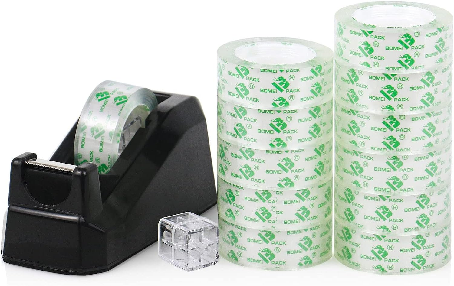 Tape Dispenser with 12 Rolls - 1 Pack Black, Transparent Tape, Gift Wrapping & O-image