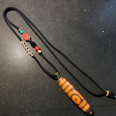 Unique Magic Power Tibetan Old Agate 2Eye Totem dZi Bead 13*52mmC2011