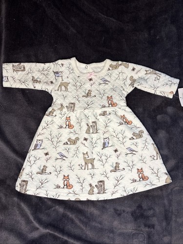 NWT HUDSON BABY 0-3 Months LS Cotton Forest Animals Pattern Fit & Flare Dress