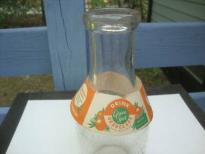Vtg RARE Advertising Milk Bottle Paper Collar Drink Orangeade Green Spot Dairy!