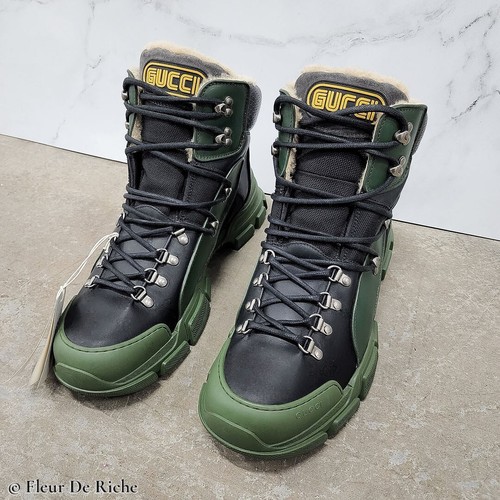 Gucci Flashtrek High Green Black Hiking Shearling Boots sz 5.5G - Picture 1 of 7