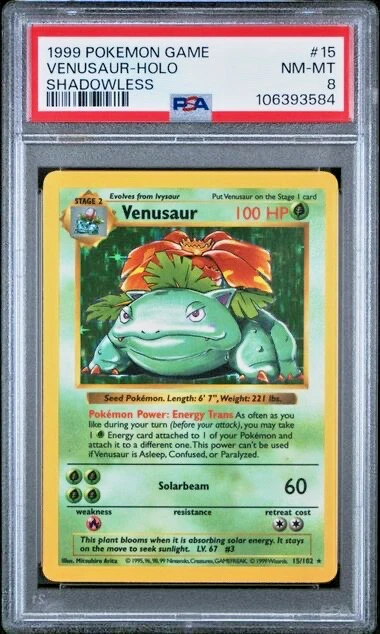 1999 POKEMON BASE SET SHADOWLESS #15 VENUSAUR HOLO PSA 8 WOTC Fresh Pull & Cert - Image 4 of 4