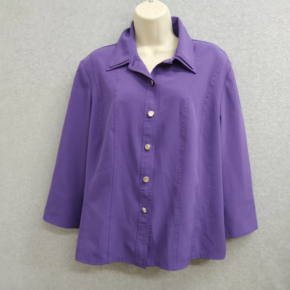 Sag Harbor Womens Top Button Shirt Size 14 Blue 3/4 Sleeve Blouse - Image 2 of 4